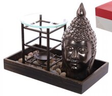 Oliebrander dienblad met stenen en Boeddha 